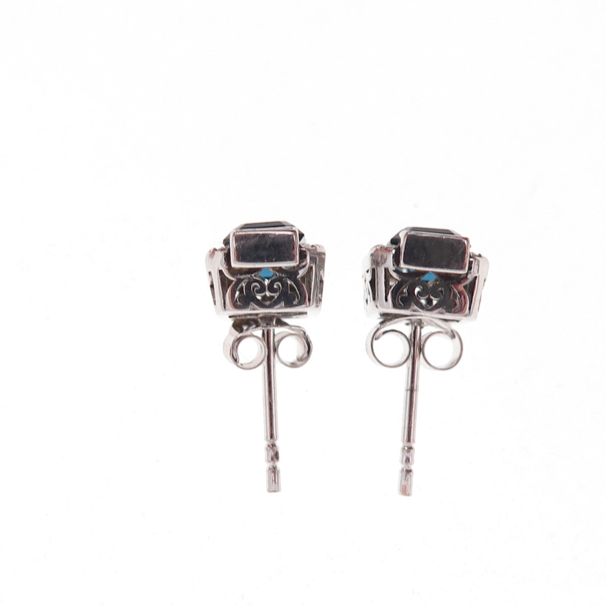 Han 925 Sterling Silver Emerald-Cut Blue & Round-Cut White C Z Stud Earrings