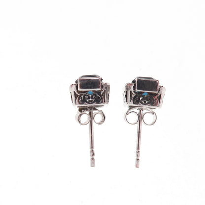 Han 925 Sterling Silver Emerald-Cut Blue & Round-Cut White C Z Stud Earrings