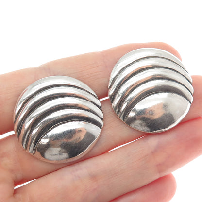 925 Sterling Silver Vintage Modernist Ribbed Moon Oxidized Earrings