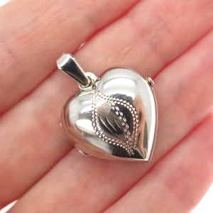 925 Sterling Silver Vintage Engraved Floral Heart Locket Mini Charm Pendant