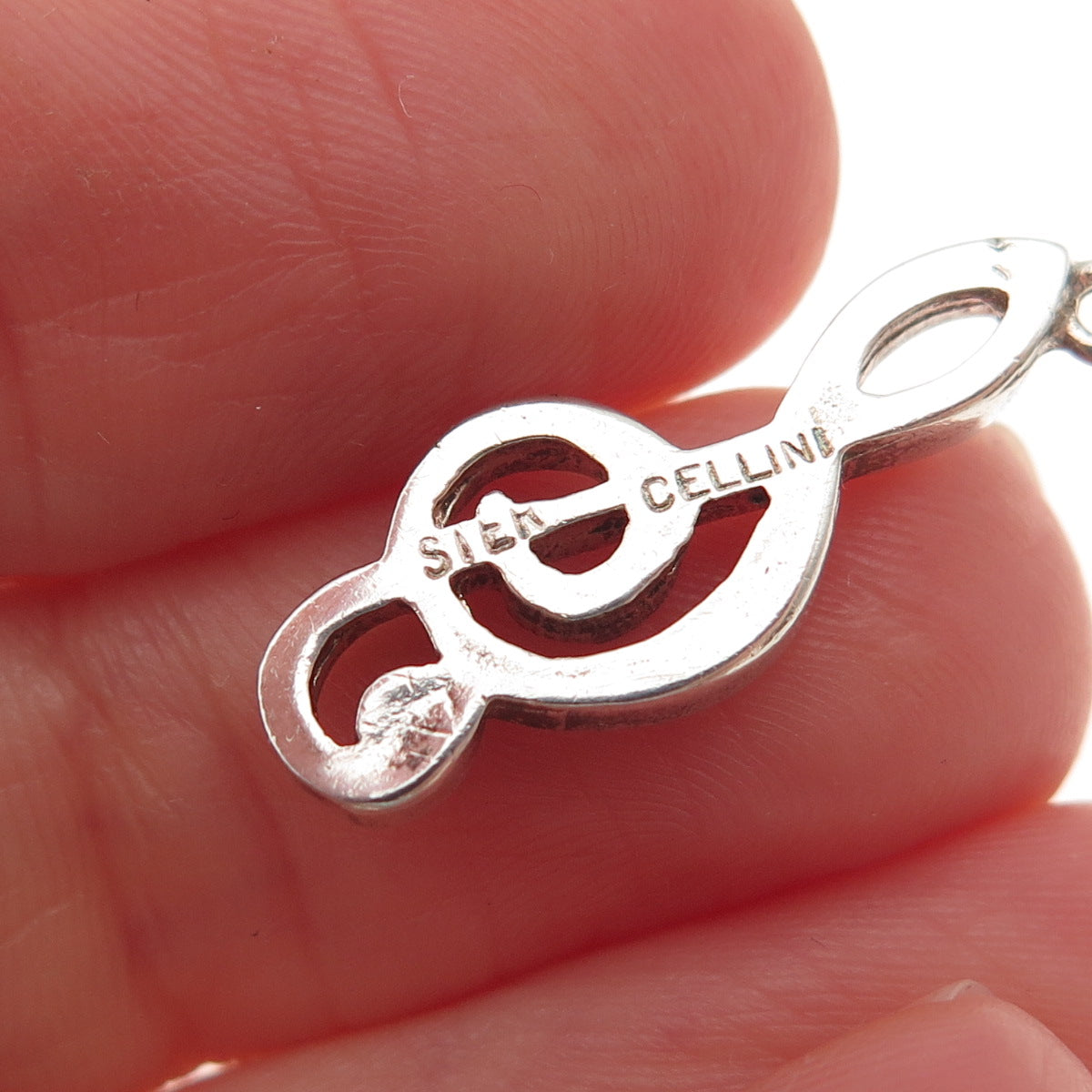 Cellini 925 Sterling Silver Vintage Treble Clef Charm Pendant