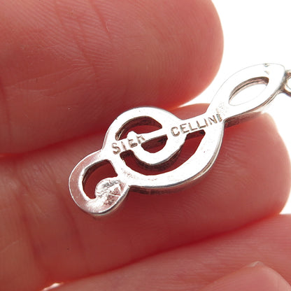 Cellini 925 Sterling Silver Vintage Treble Clef Charm Pendant