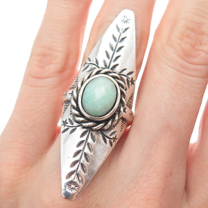 CHAPAL ZENRAY 925 Sterling Silver Vintage Real Amazonite Oxidized Ring Size 6.25