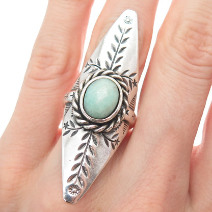 CHAPAL ZENRAY 925 Sterling Silver Vintage Real Amazonite Oxidized Ring Size 6.25