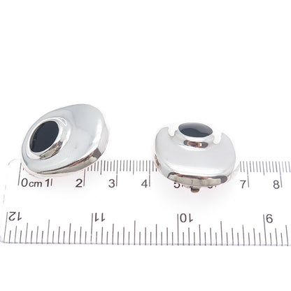 925 Sterling Silver Vintage Mexico Real Black Onyx Modernist Clip On Earrings