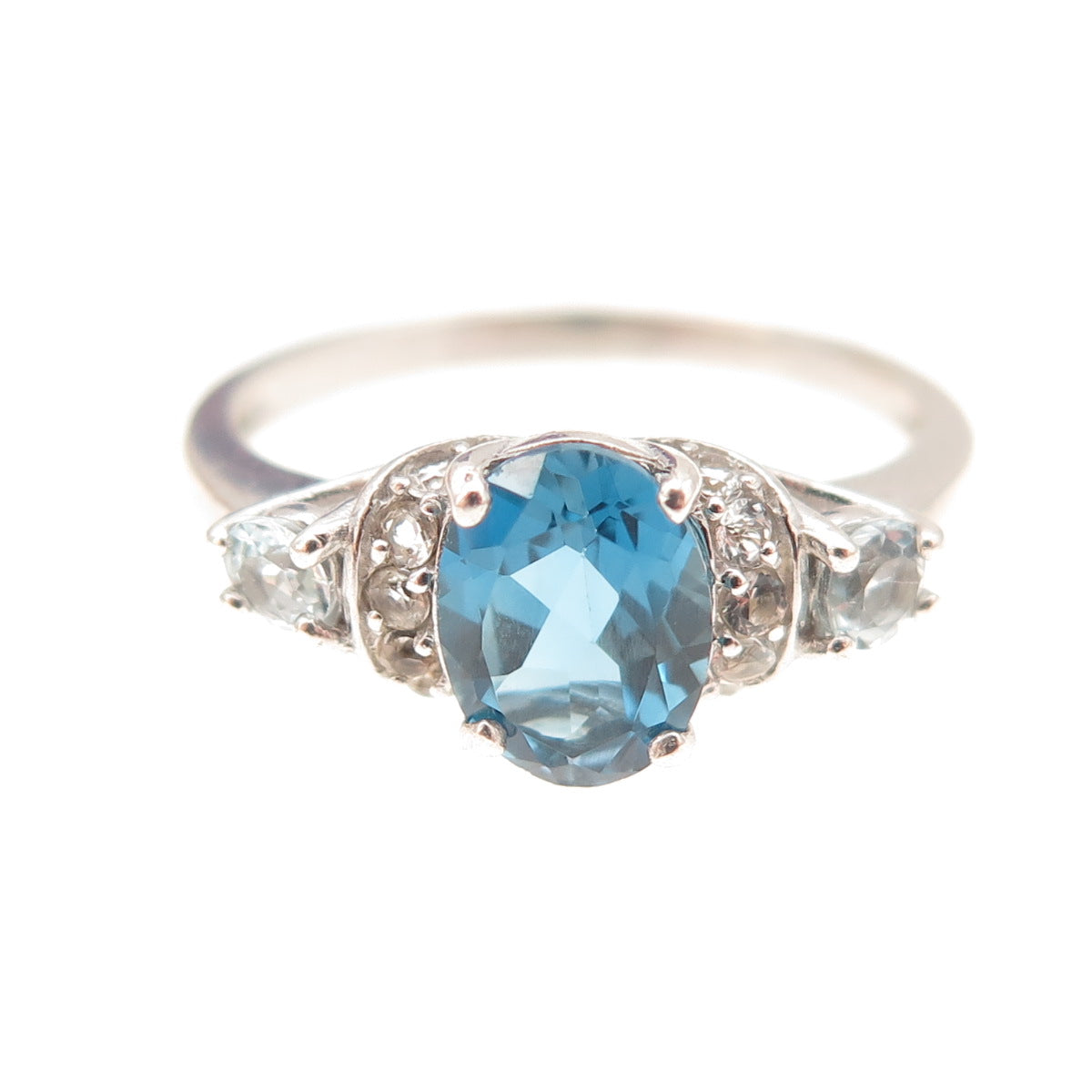 925 Sterling Silver Real Blue & White Topaz Ring Size 8