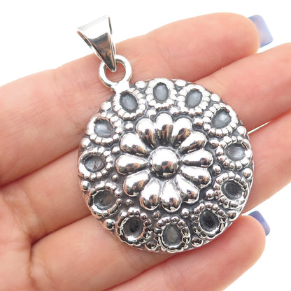 MWS Mark Washerman Samara 925 Sterling Vintage Mexico Flower Oxidized Pendant