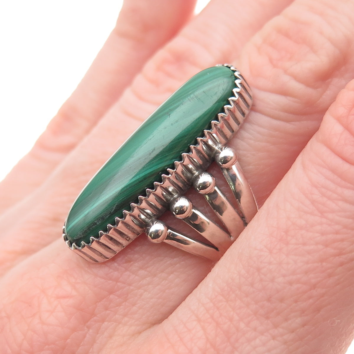 Jay King Desert Rose 925 Sterling Silver Vintage Real Malachite Ring Size 7.5
