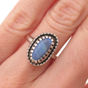 Old Pawn 925 Sterling Silver Vintage Southwestern Black Opal Ring Size 5.25