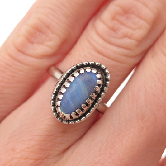 Old Pawn 925 Sterling Silver Vintage Southwestern Black Opal Ring Size 5.25