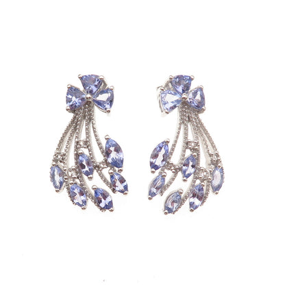 Chuck Clemency 925 Sterling Silver Real Multi-Cut Tanzanite Floral Earrings