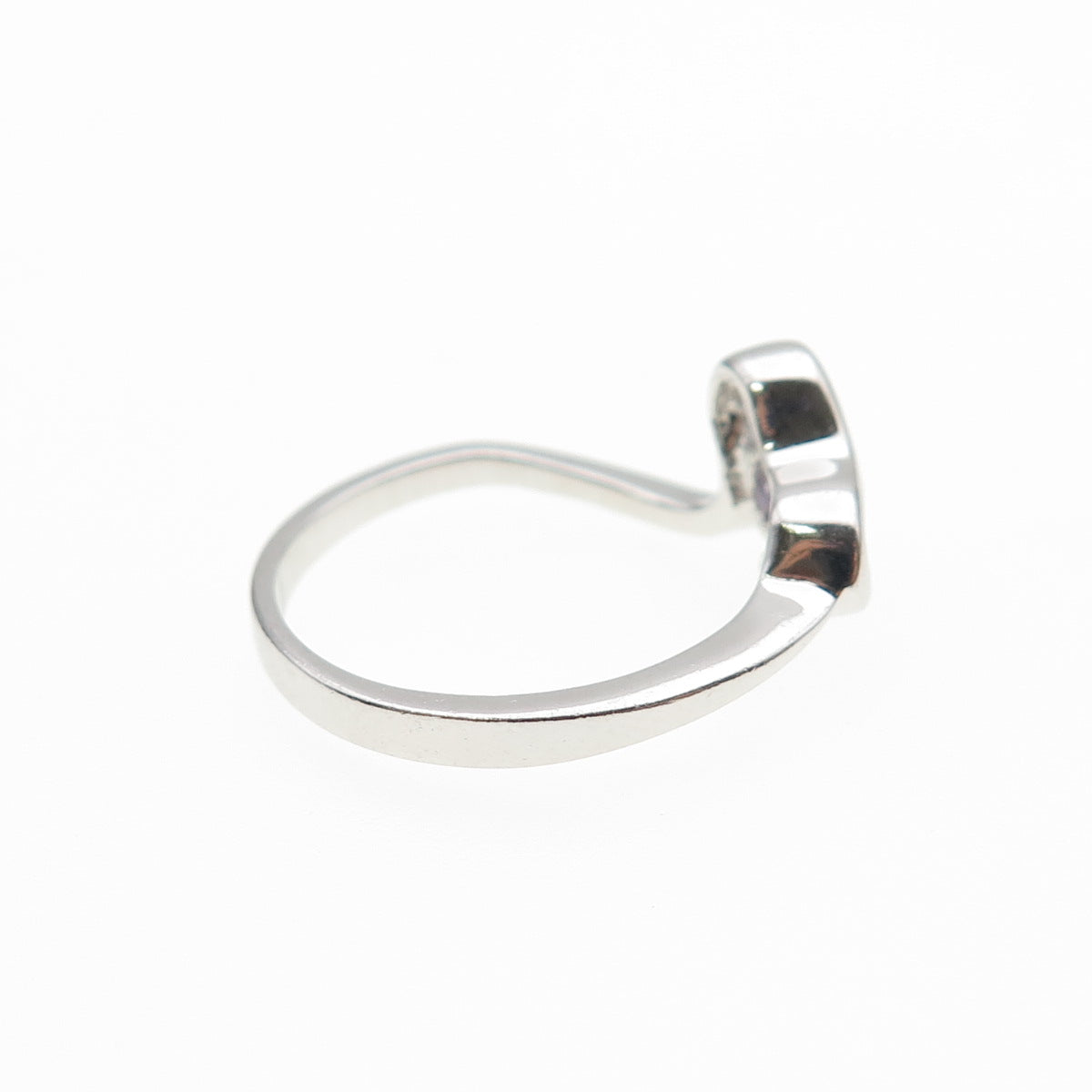 925 Sterling Silver Round-Cut Lavender C Z Heart Ring Size 6.75