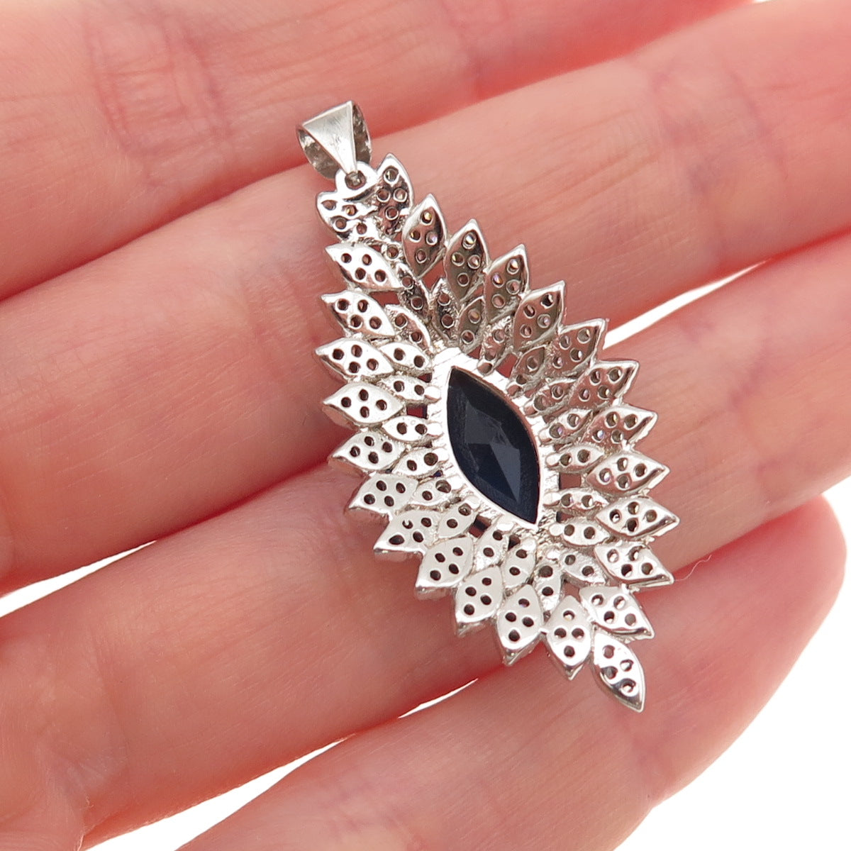 925 Sterling Silver Marquise-Cut Blue & Round-Cut White C Z Charm Pendant