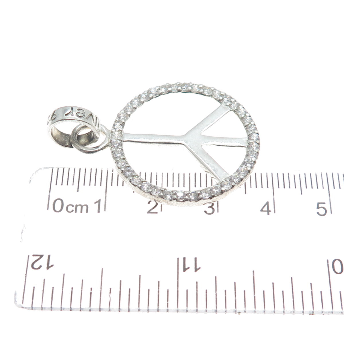 925 Sterling Silver Round-Cut C Z Peace Symbol Charm Pendant