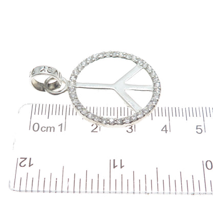 925 Sterling Silver Round-Cut C Z Peace Symbol Charm Pendant