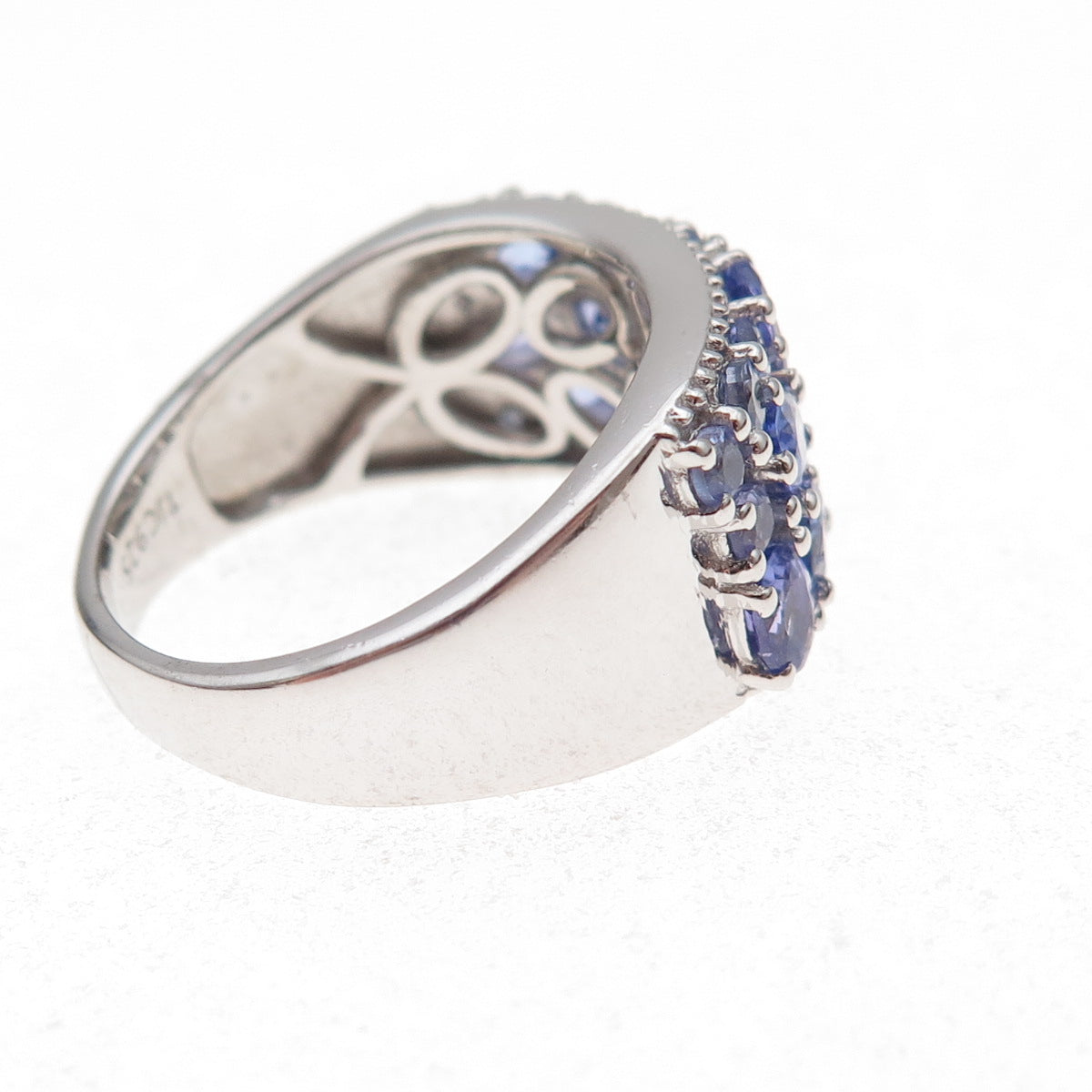 J. Stella 925 Sterling Silver Real Multi-Cut Tanzanite Ring Size 8.25