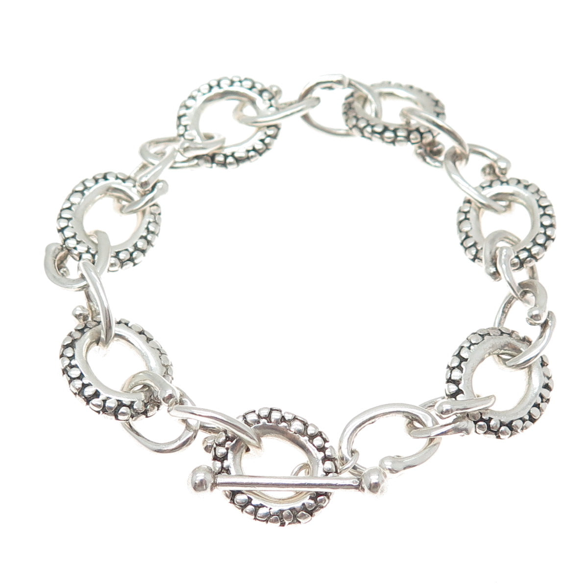 925 Sterling Silver Vintage Modernist Dotted Cable Link Bracelet 6.5"