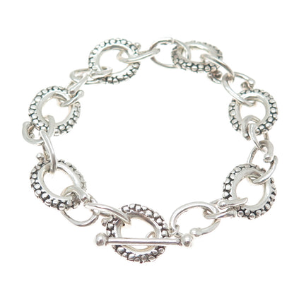 925 Sterling Silver Vintage Modernist Dotted Cable Link Bracelet 6.5"