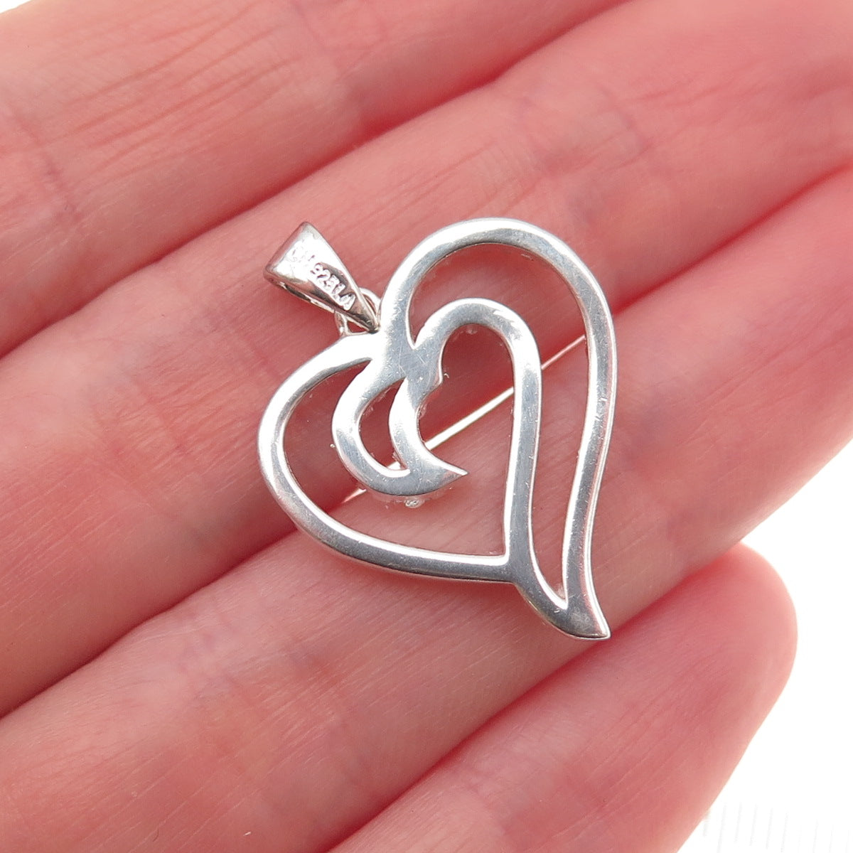 925 Sterling Silver Round-Cut C Z Heart Charm Pendant