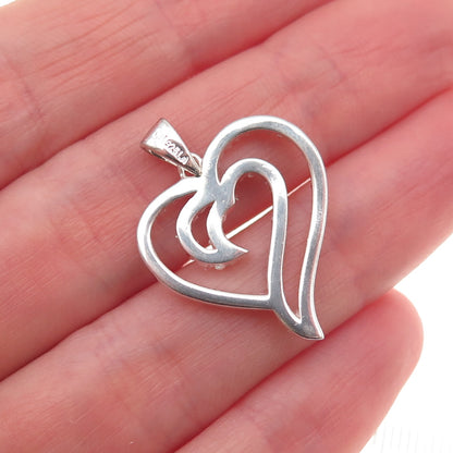 925 Sterling Silver Round-Cut C Z Heart Charm Pendant