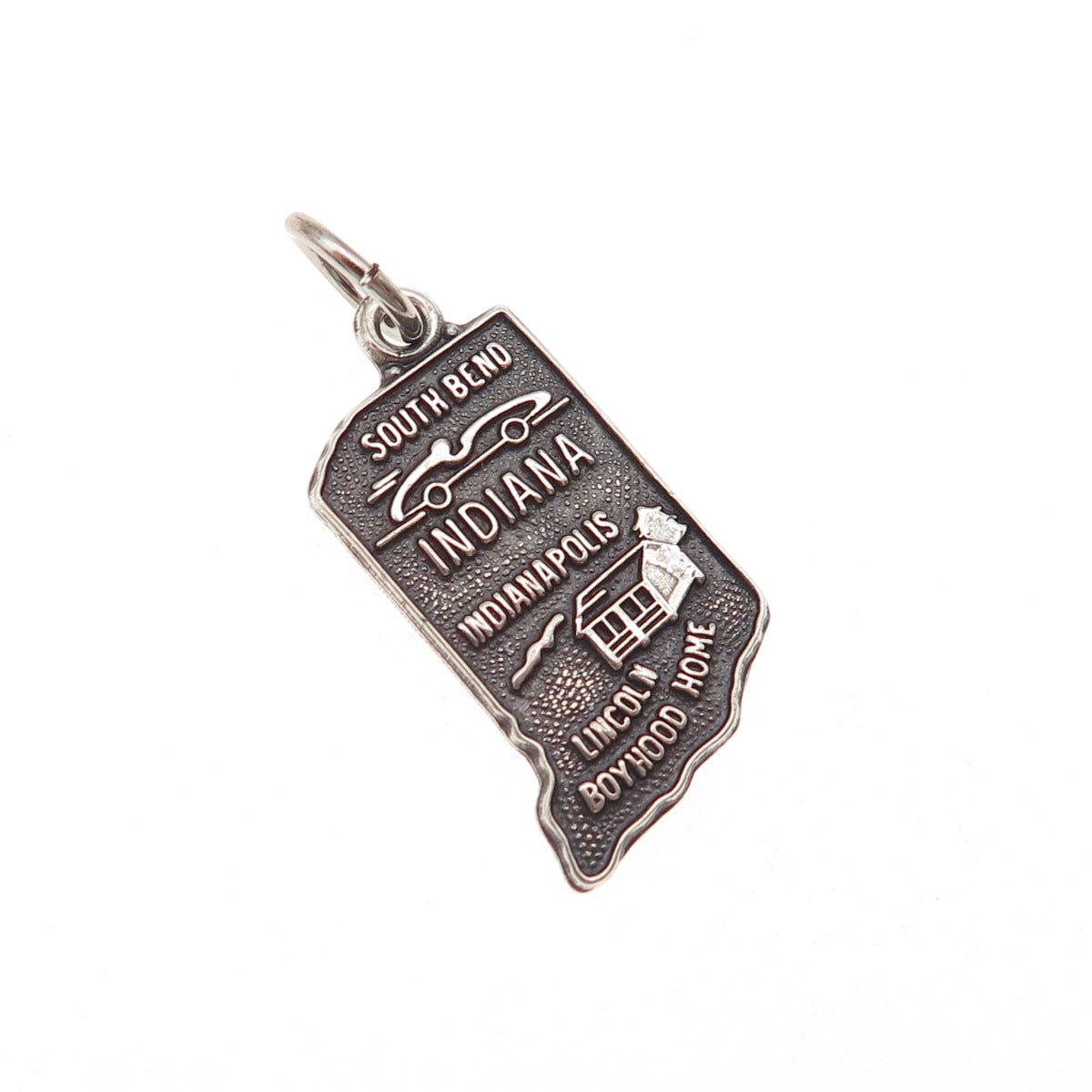 925 Sterling Silver Vintage Indiana State Map Oxidized Mini Charm Pendant