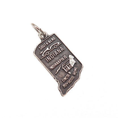925 Sterling Silver Vintage Indiana State Map Oxidized Mini Charm Pendant