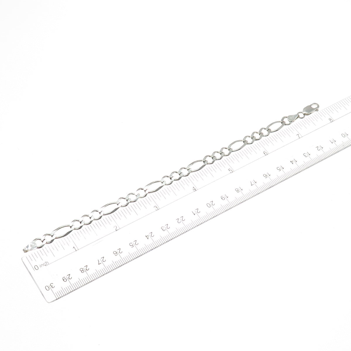 925 Sterling Silver Vintage Italy Figaro Link Bracelet 7.5"