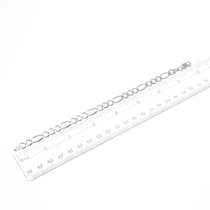 925 Sterling Silver Vintage Italy Figaro Link Bracelet 7.5"