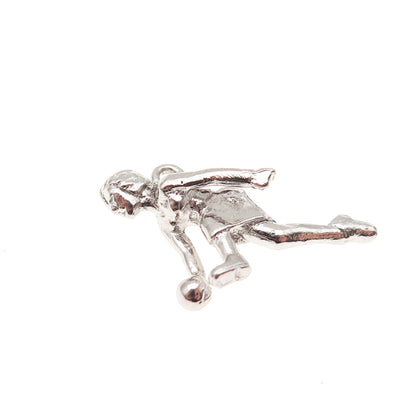 925 Sterling Silver Vintage Female Bowler 3D Mini Charm Pendant
