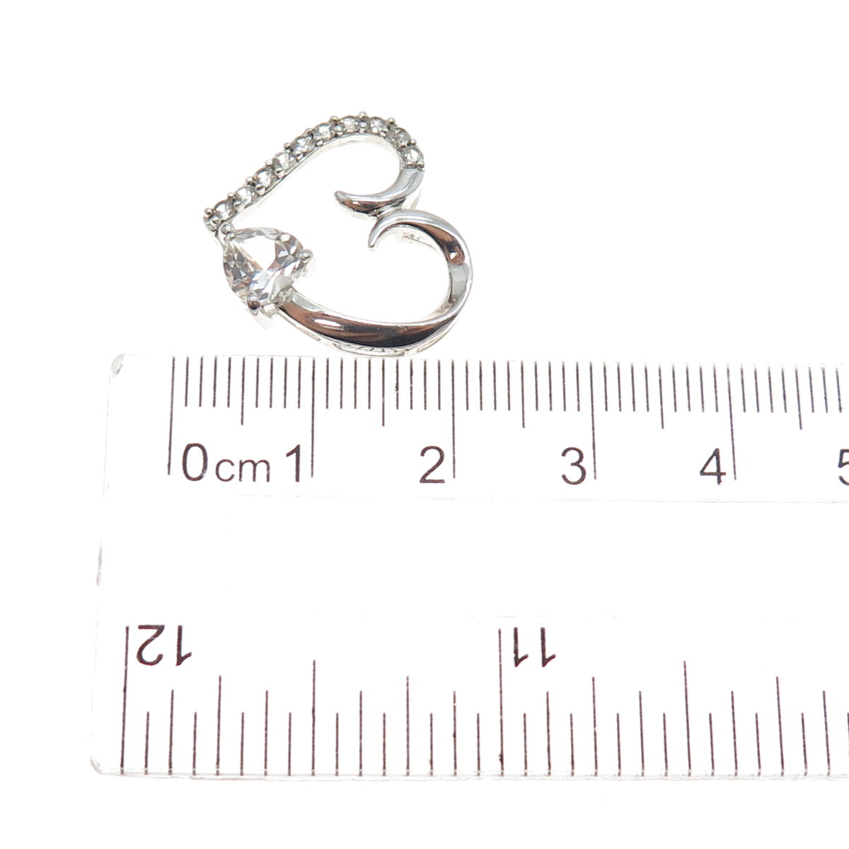 925 Sterling Silver Real White Topaz Heart Mini Slide Charm Pendant
