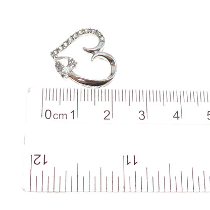 925 Sterling Silver Real White Topaz Heart Mini Slide Charm Pendant
