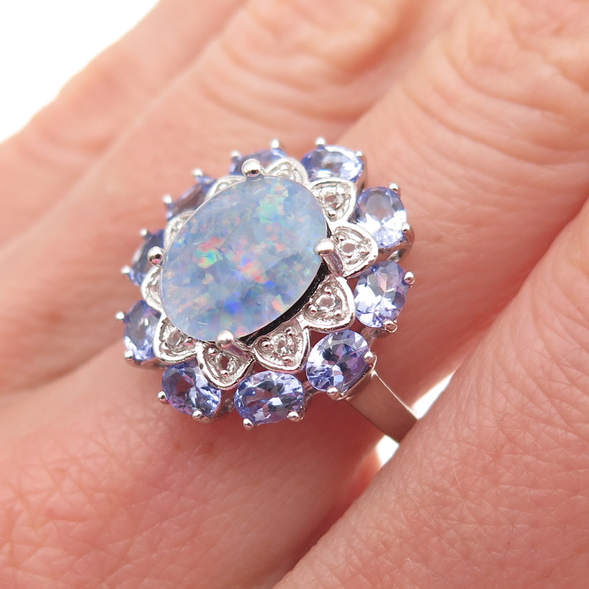 Harold Trujillo Sterling Silver Real Doublet Opal Tanzanite & Topaz Ring Size 7