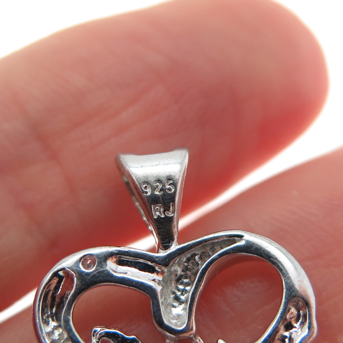 RJ GRAZIANO 925 Sterling Silver Round-Cut C Z Mom Heart Minimalist Charm Pendant