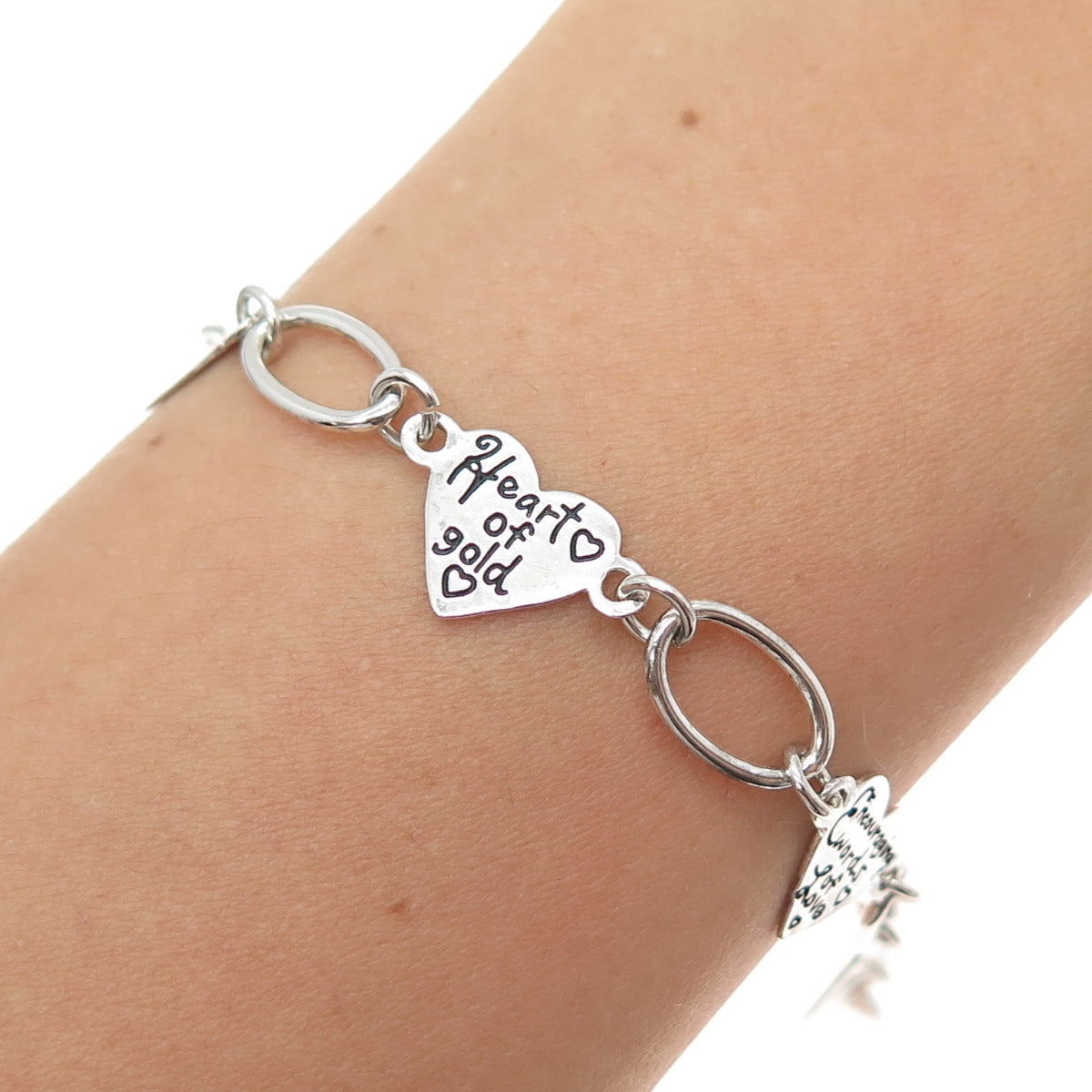 925 Sterling Silver Vintage Valentine's Day Cards Heart Link Bracelet 7.25"