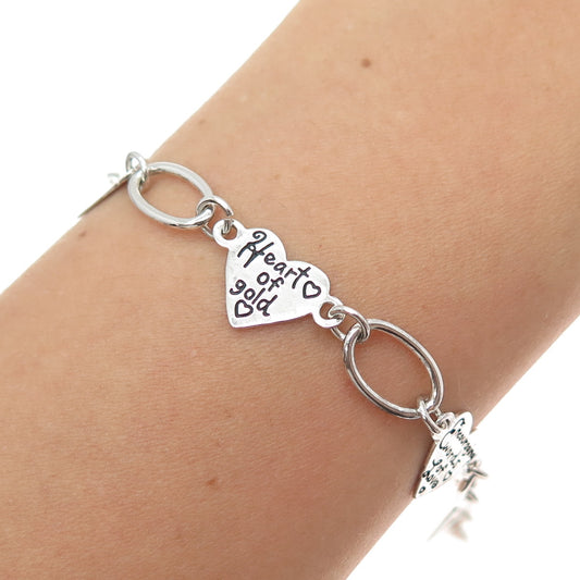 925 Sterling Silver Vintage Valentine's Day Cards Heart Link Bracelet 7.25"