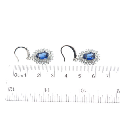 DSMK 925 Sterling Silver Pear & Round-Cut Blue White C Z Dangle Earrings