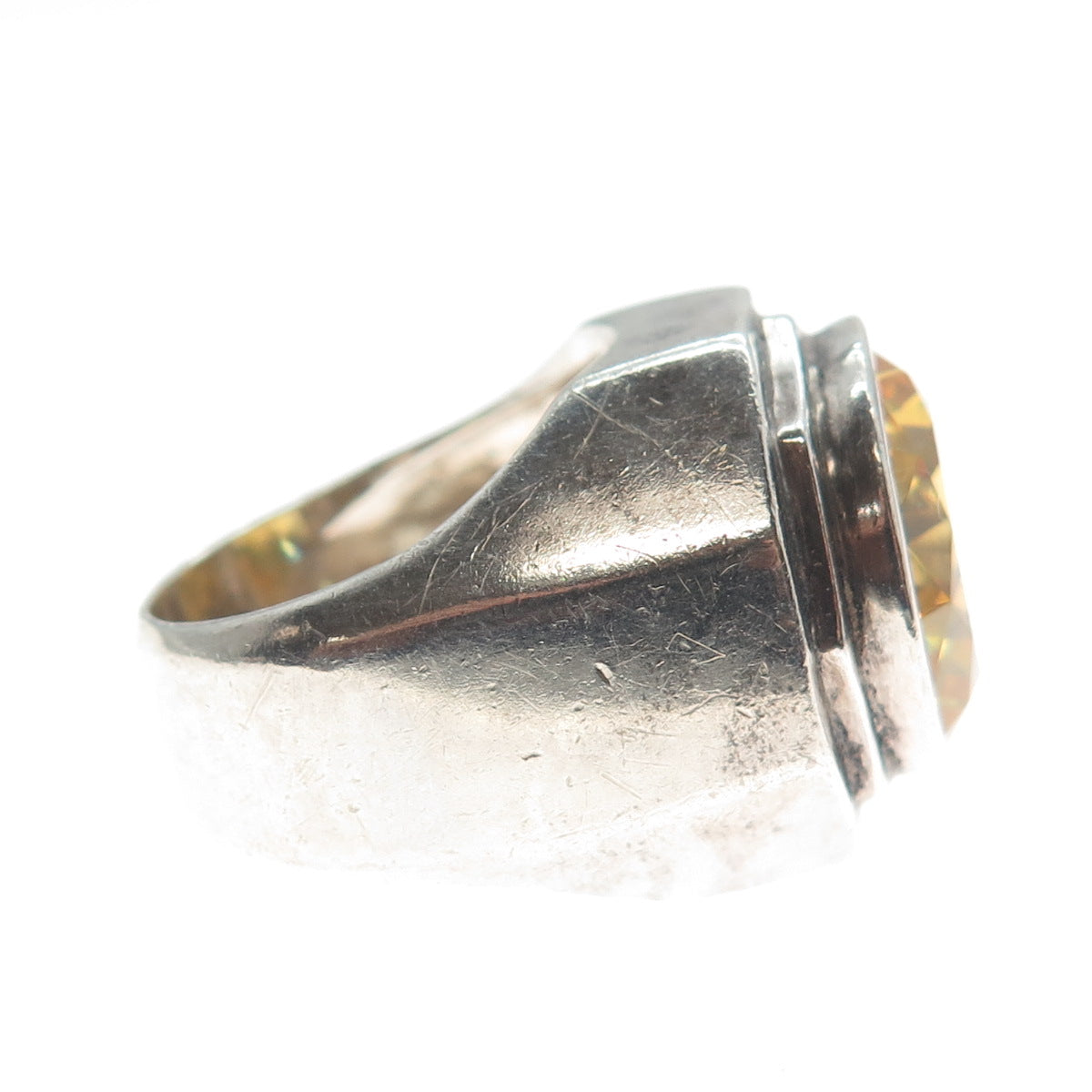925 Sterling Silver Vintage Round-Cut Shaped Canary C Z Domed Ring Size 6.75