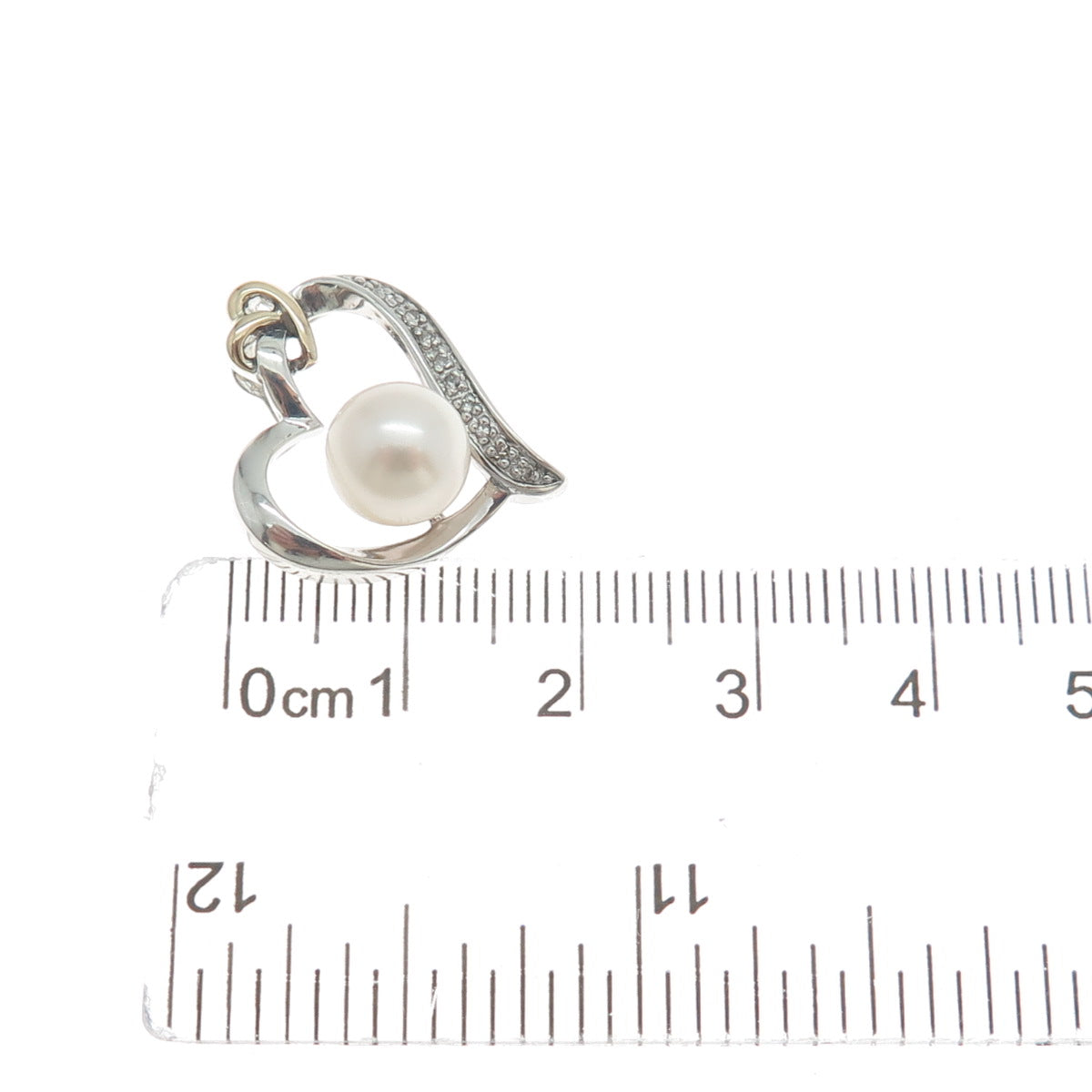 ALWAND VAHAN 14K Gold Sterling Silver Real Diamond & Pearl Heart Mini Pendant
