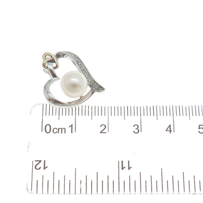 ALWAND VAHAN 14K Gold Sterling Silver Real Diamond & Pearl Heart Mini Pendant