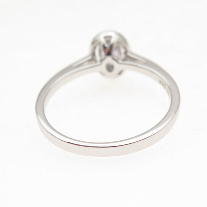 925 Sterling Silver Real Round-Cut Diamond & Oval-Cut Tanzanite Ring Size 8