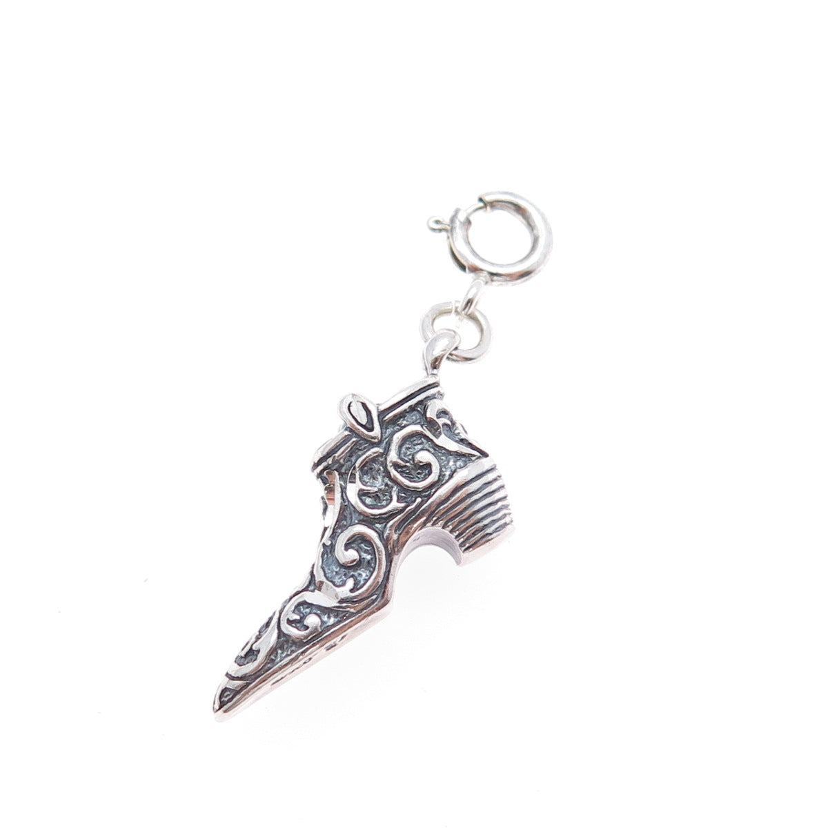 CAROLYN POLLACK 925 Sterling Silver Vintage Floral Shoe Spring Ring Lock Pendant