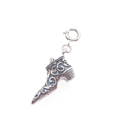 CAROLYN POLLACK 925 Sterling Silver Vintage Floral Shoe Spring Ring Lock Pendant