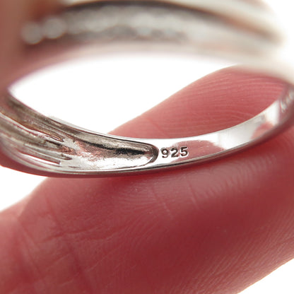 SUN 925 Sterling Silver Real Round-Cut Diamond 3-Row Ring Size 7