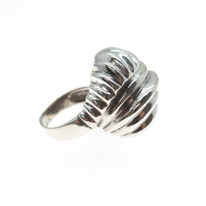 925 Sterling Silver Vintage Modernist Ribbed Dome Ring Size 8.5