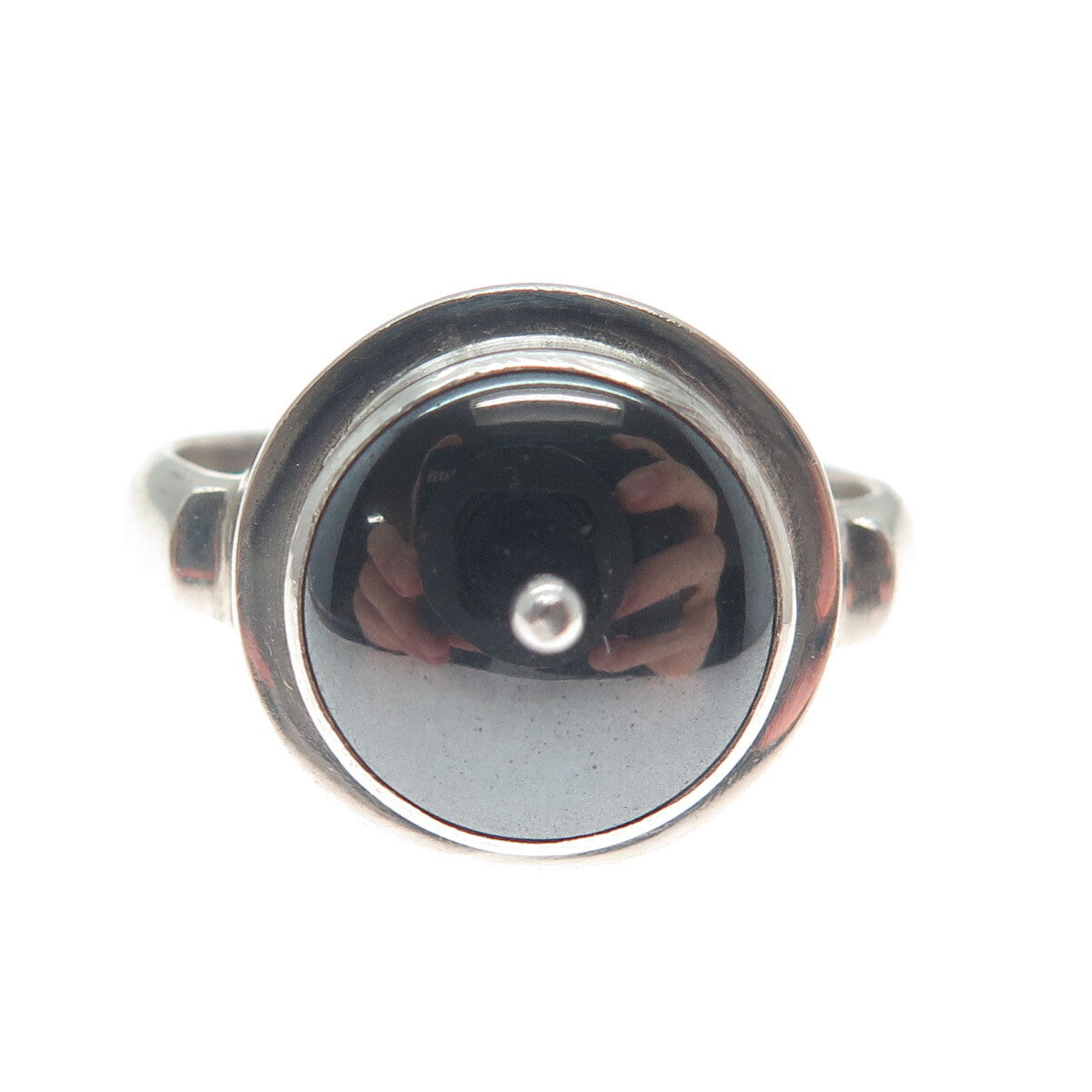 925 Sterling Silver Vintage Real Hematite Modernist Oxidized Ring Size 7
