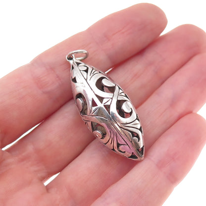 925 Sterling Silver Vintage Floral Scroll Oxidized Charm Pendant