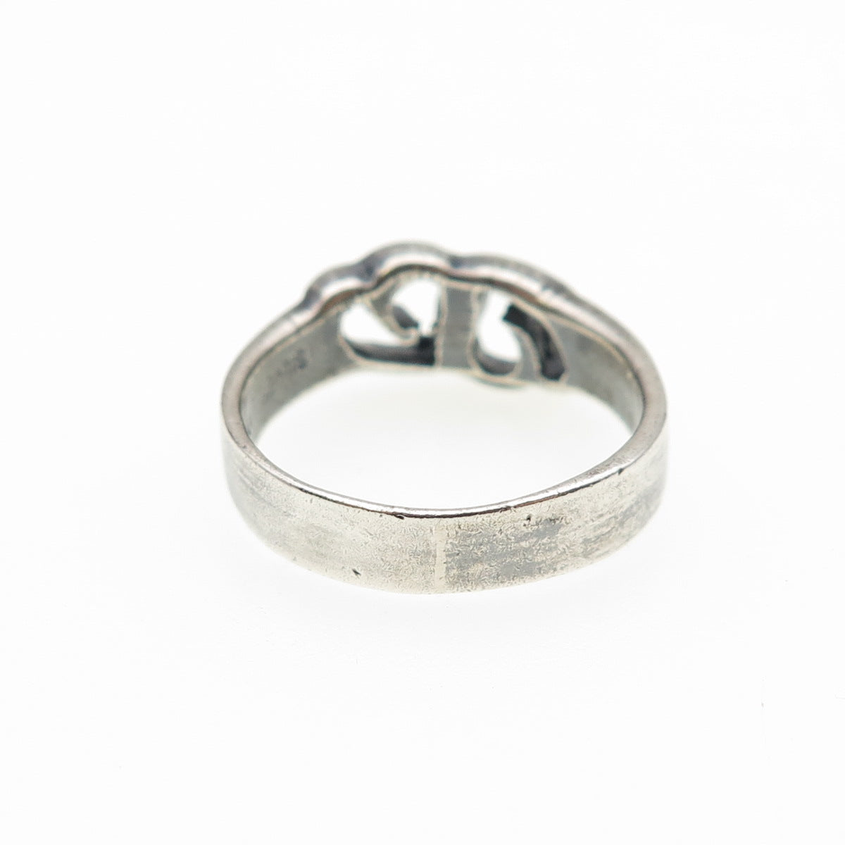 925 Sterling Silver Vintage Modernist Couple Heart Oxidized Ring Size 8.5