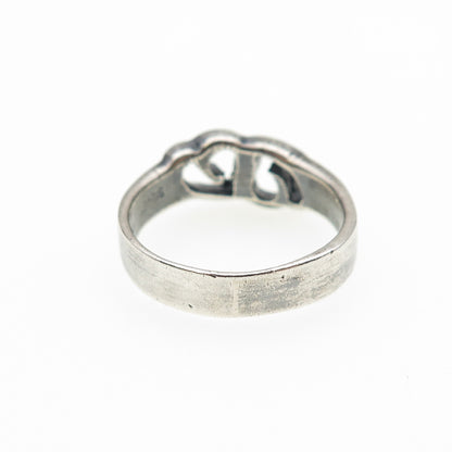 925 Sterling Silver Vintage Modernist Couple Heart Oxidized Ring Size 8.5