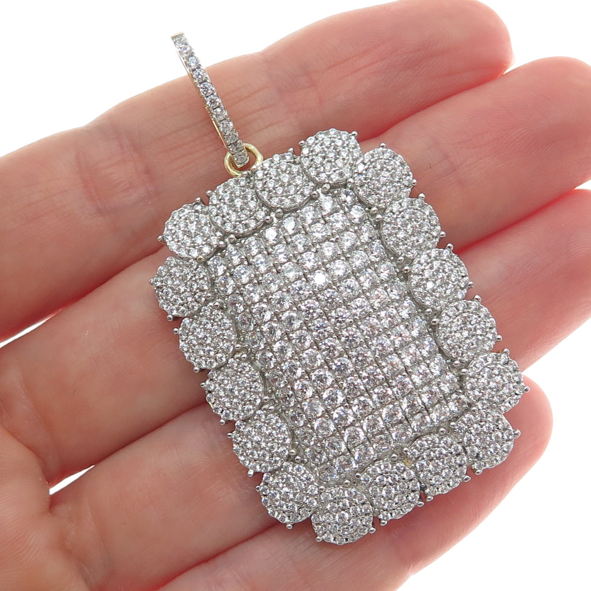925 Sterling Silver Gold Plated Round-Cut Shaped C Z Sparkle Pendant