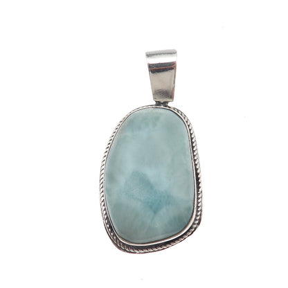 925 Sterling Silver Vintage Real Larimar Oxidized Pendant